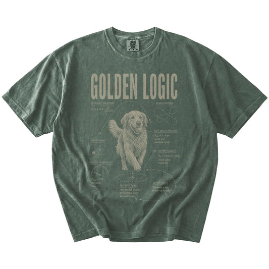 Moss Golden Retriever Logic T-Shirt laid flat