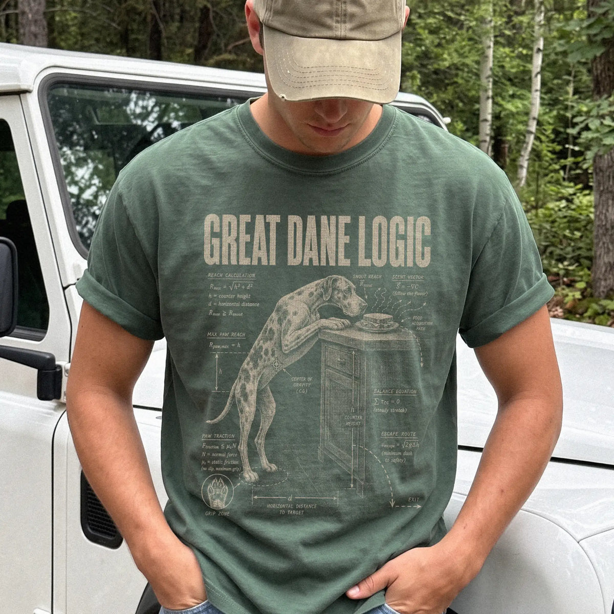 Person wearing a Moss Great Dane Logic t-shirt