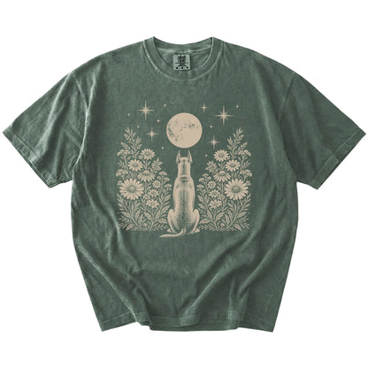 Great Dane beneath a wildflower moon on a Moss Comfort Colors® T-shirt