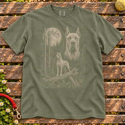 Great Dane Moonlit Forest design on a Moss T-shirt shown flat