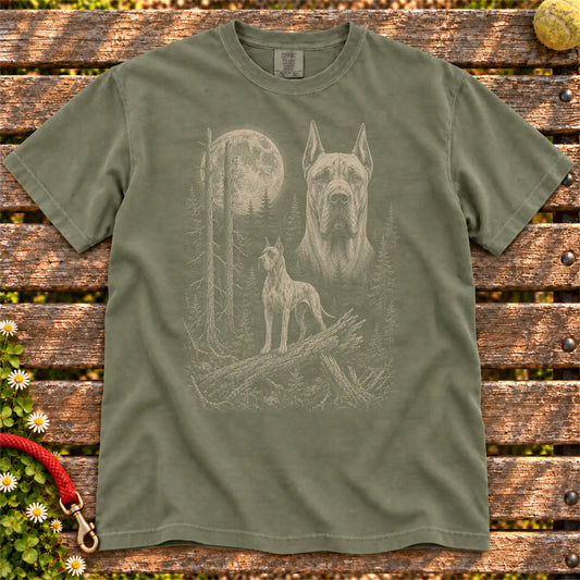 Great Dane Moonlit Forest design on a Moss T-shirt shown flat