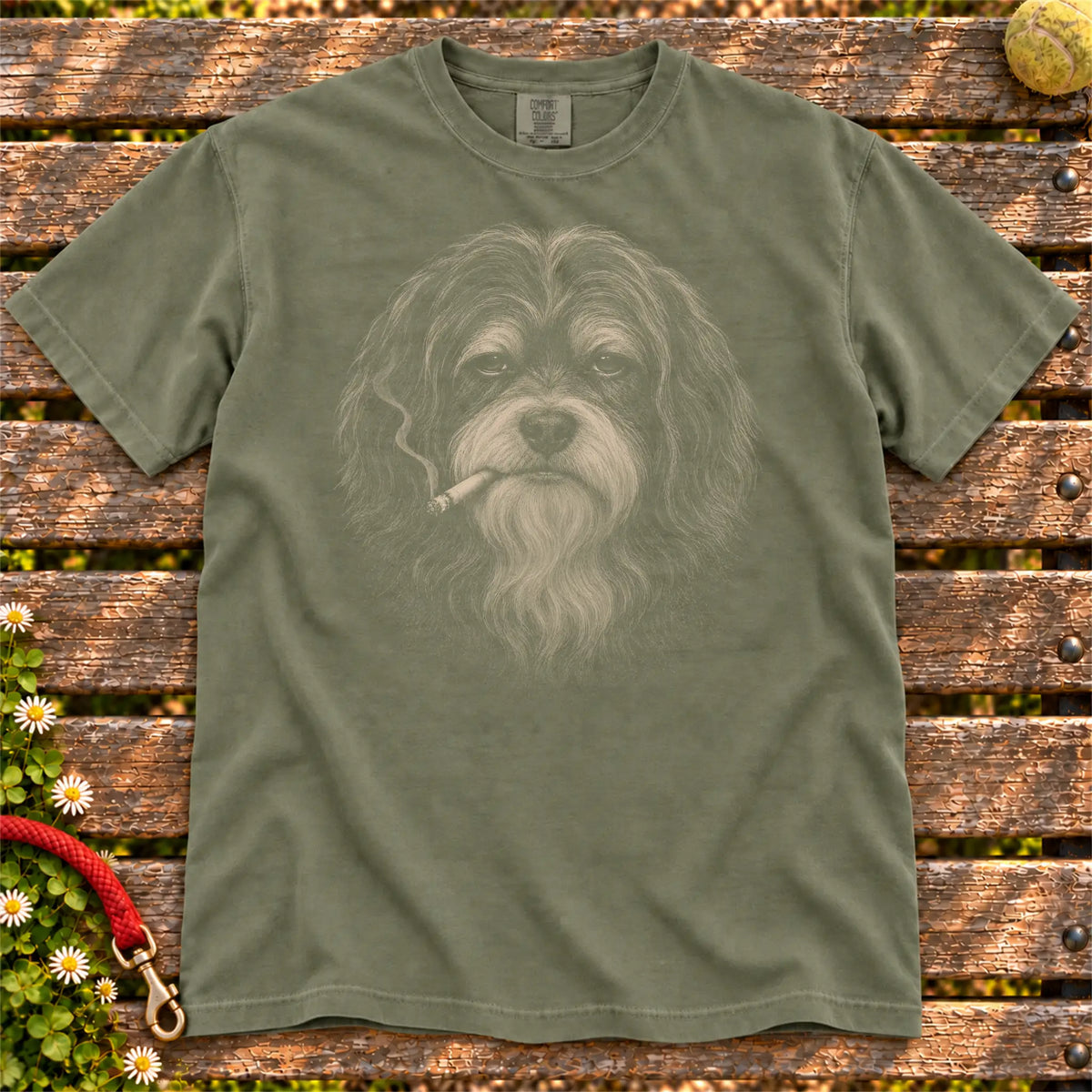 Havanese smoking design on a Moss t-shirt