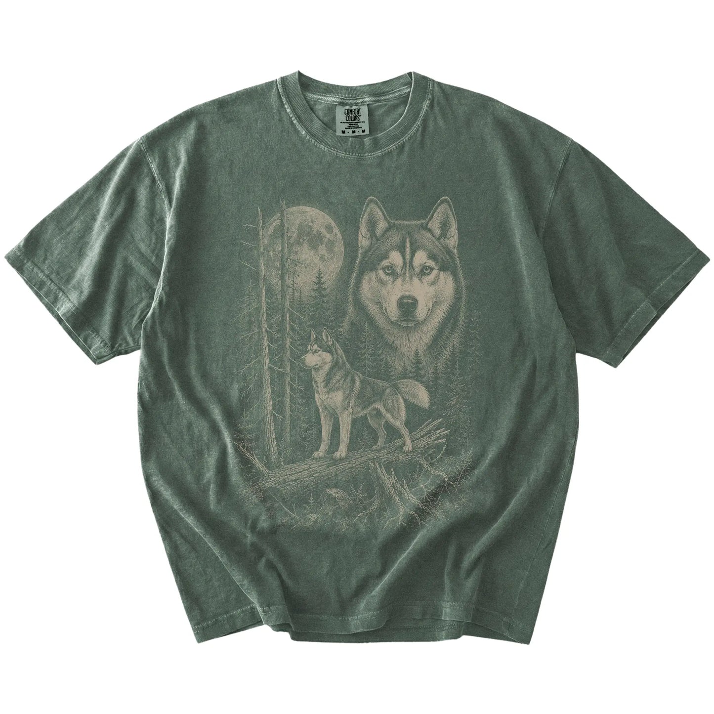 Moss Husky Moonlit Forest T-Shirt laid flat