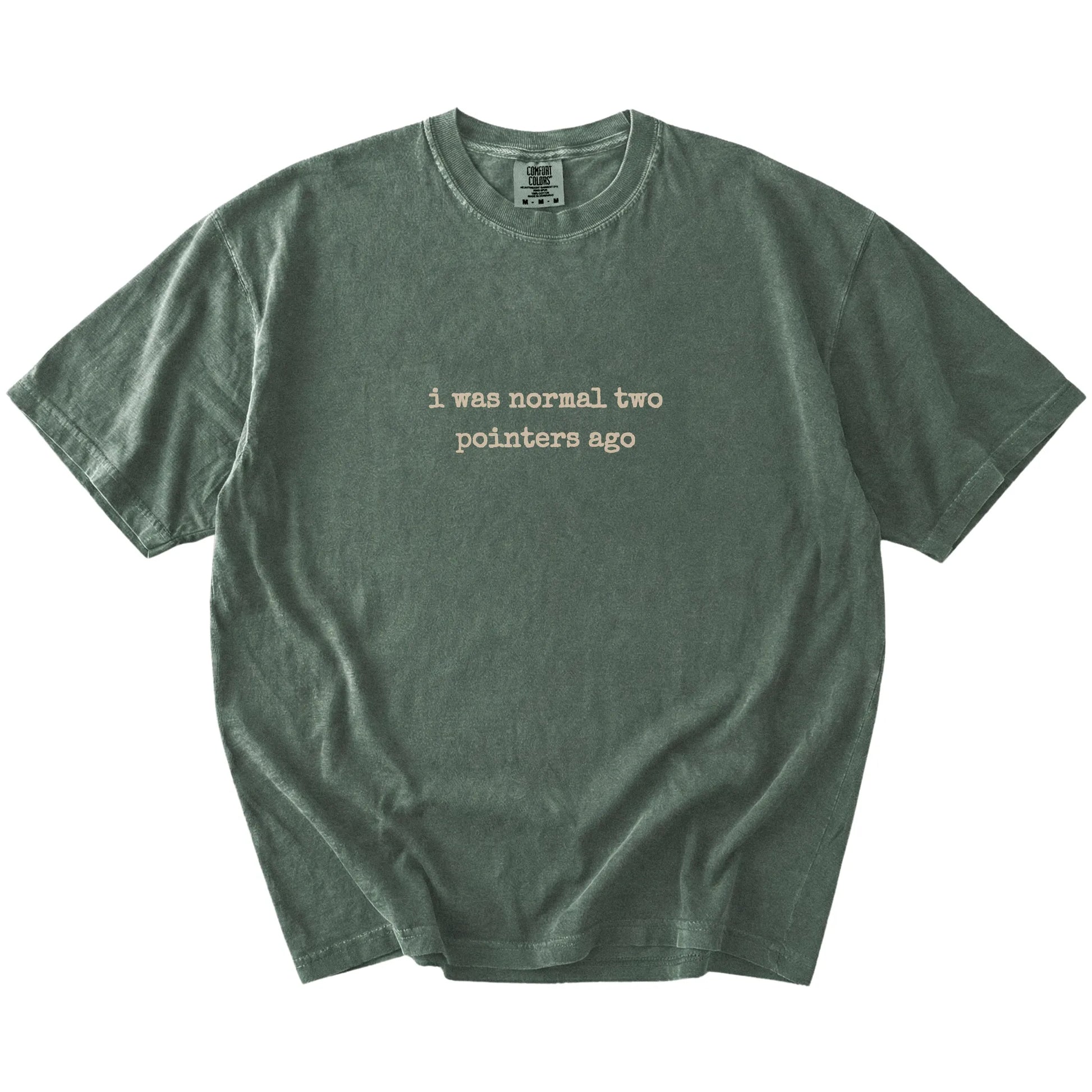 I Was Normal Two Pointers Ago lettering on a Moss Comfort Colors® T-shirt
