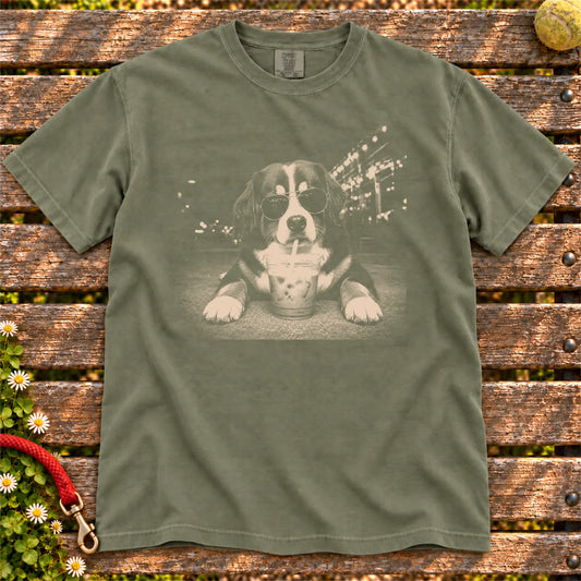 Bernese Mountain Dog Iced Coffee Comfort Colors T-shirt in Moss
