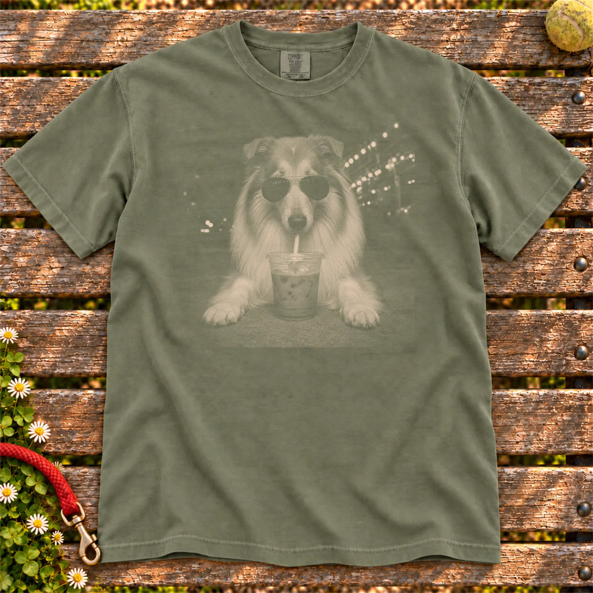 Collie Iced Coffee Comfort Colors T-shirt in Moss