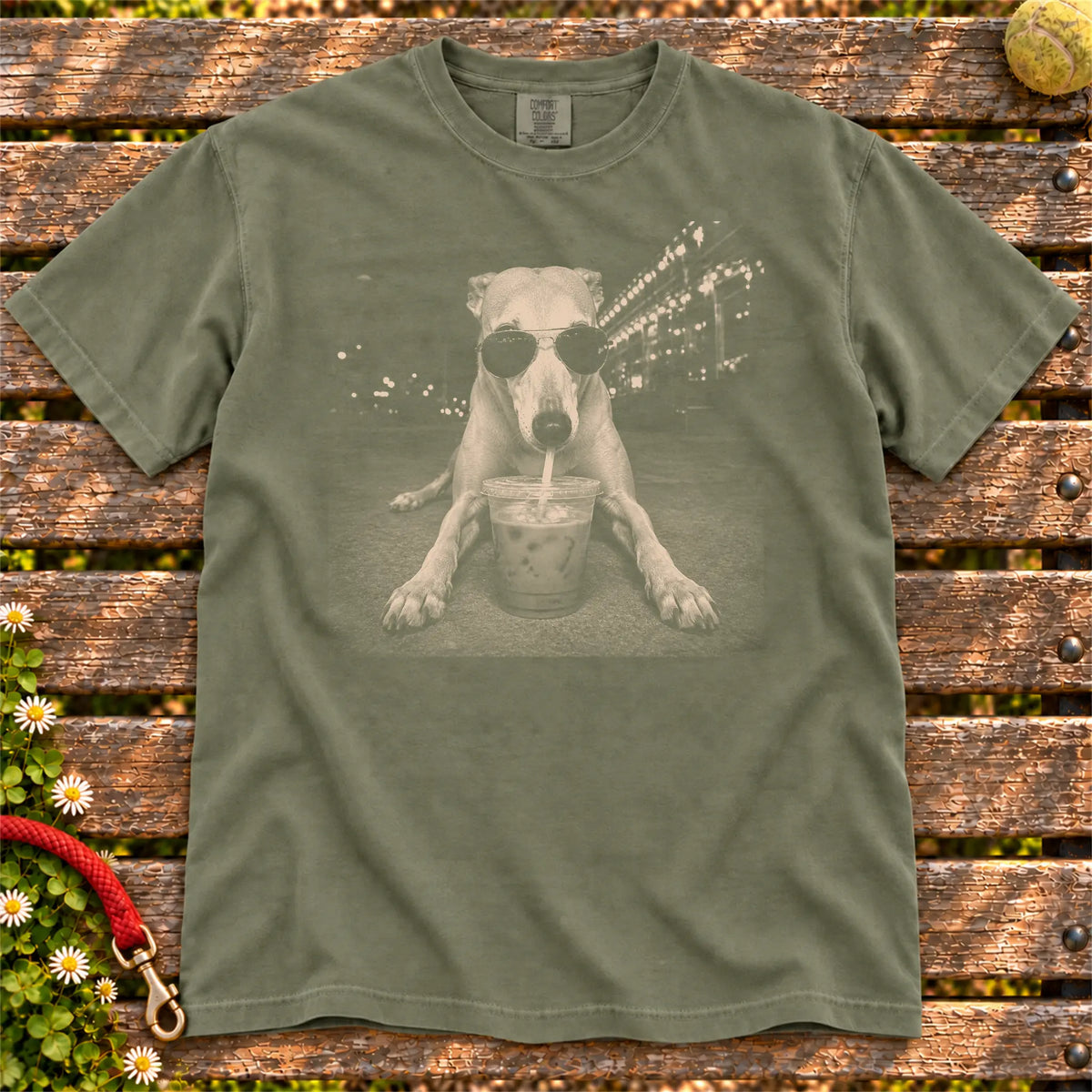 Greyhound Iced Coffee Comfort Colors T-shirt in Moss