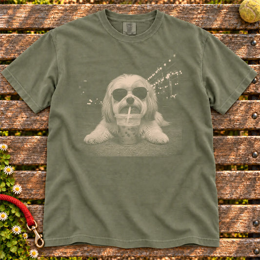 Havanese Iced Coffee Comfort Colors T-shirt in Moss