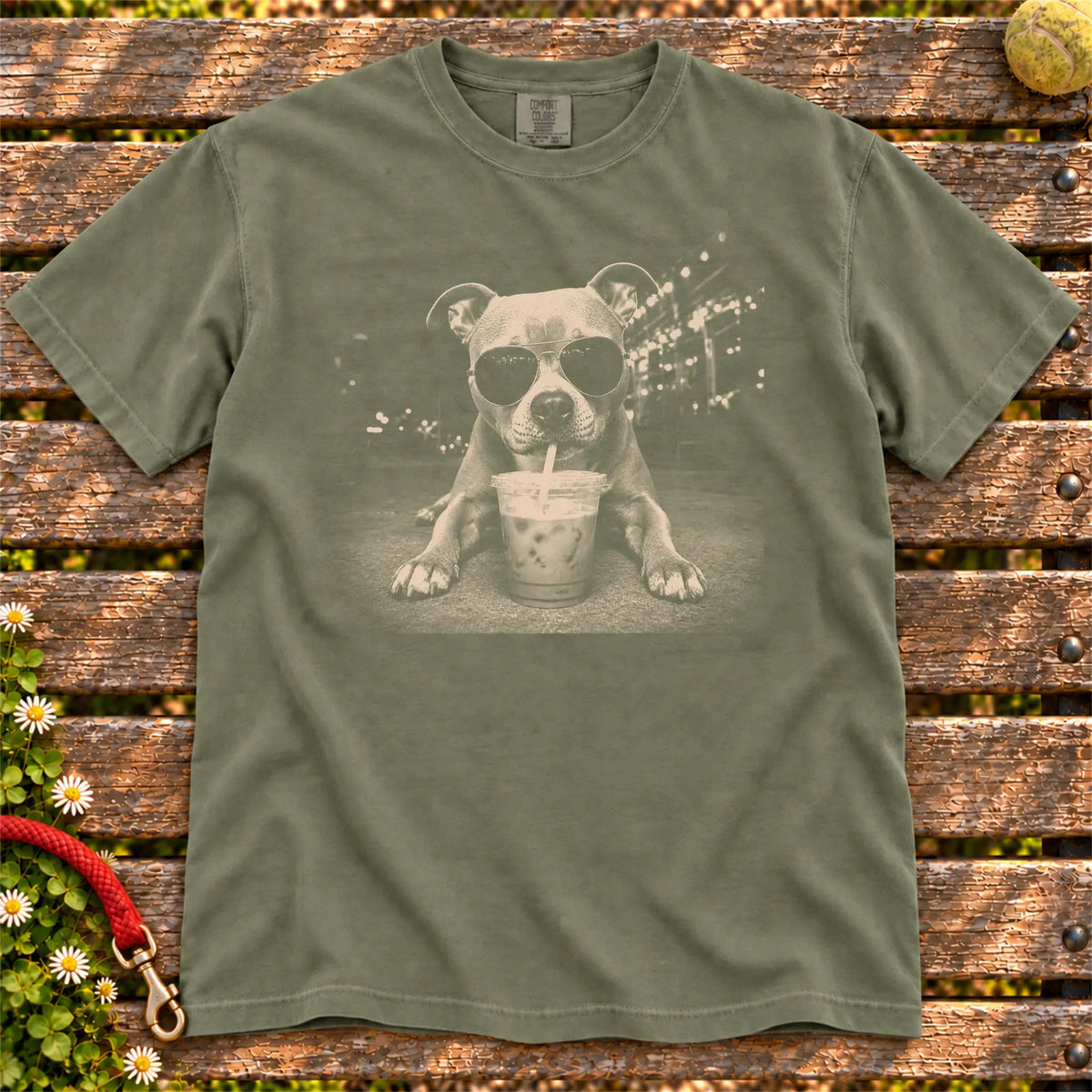 Pitbull Iced Coffee Comfort Colors T-shirt in Moss