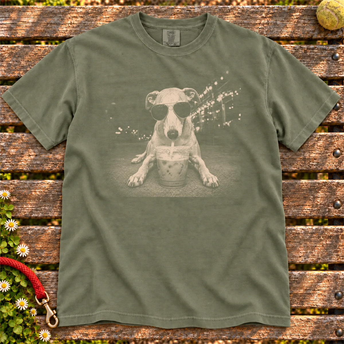 Whippet Iced Coffee Comfort Colors T-shirt in Moss