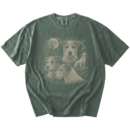 Vintage moon montage featuring Jack Russell on a Moss Comfort Colors® T-shirt