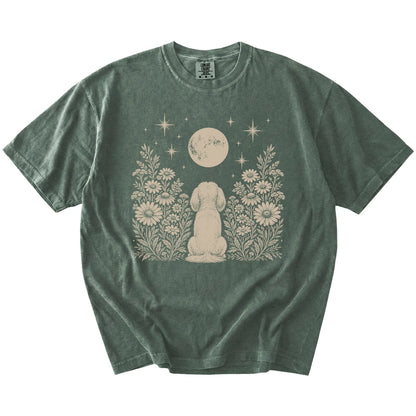 Maltese beneath a wildflower moon on a Moss Comfort Colors® T-shirt