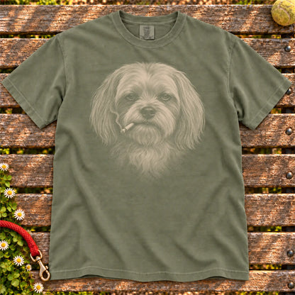 Maltese smoking design on a Moss t-shirt