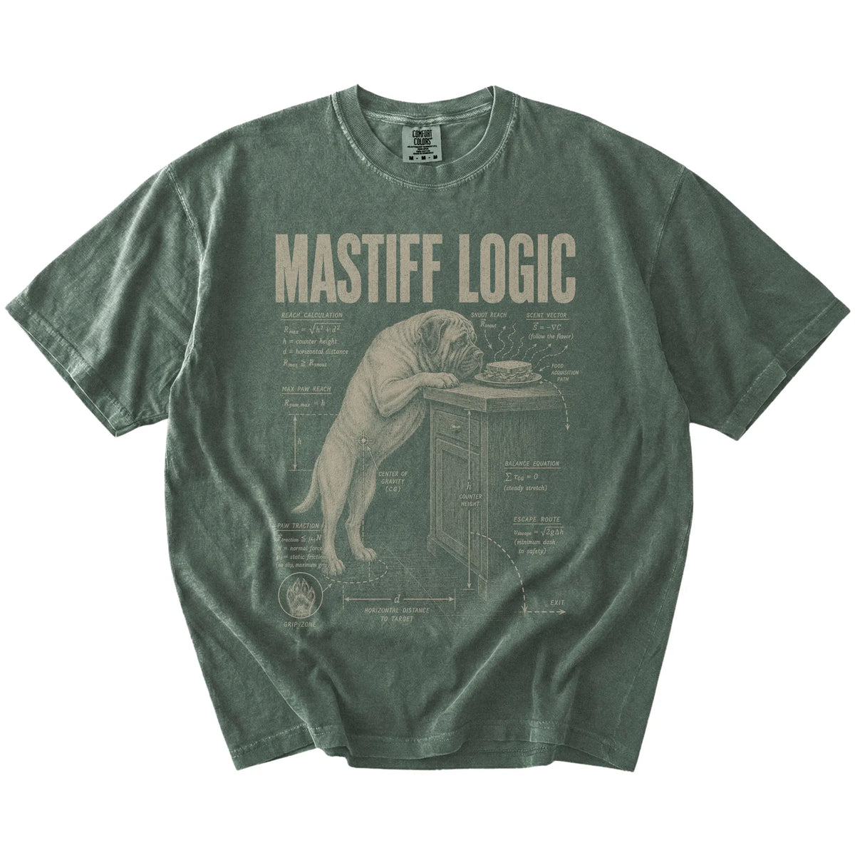 Moss Mastiff Logic t-shirt laid flat
