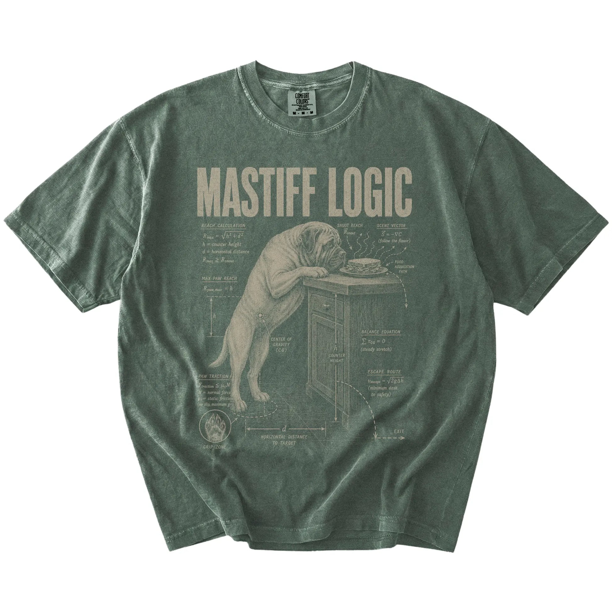 Moss Mastiff Logic t-shirt laid flat
