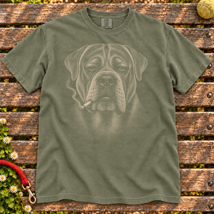 Mastiff smoking design on a Moss t-shirt