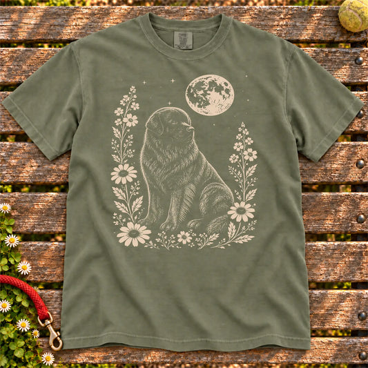Moon Flowers Newfie design on a Moss Comfort Colors T-shirt, shown flat