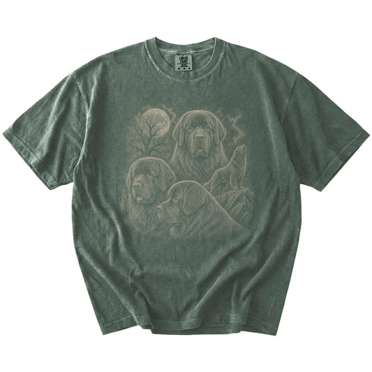 Vintage moon montage featuring Newfie on a Moss Comfort Colors® T-shirt
