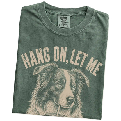 Folded Moss Overthinking Border Collie T-Shirt showing the graphic
