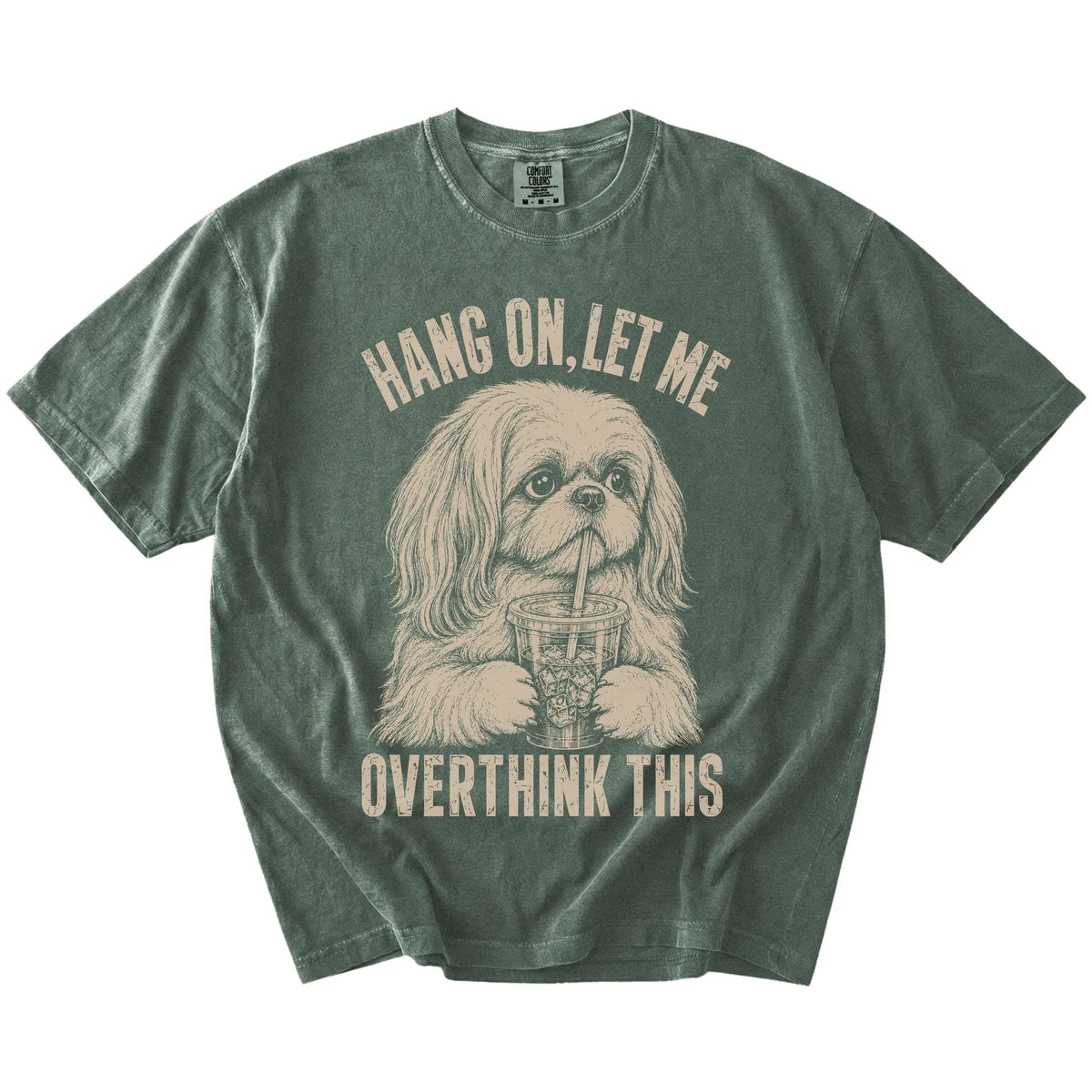 Moss Overthinking Shih Tzu T-Shirt laid flat