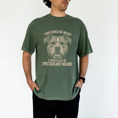 Pitbull Guard Dog T-Shirt in Moss worn in a studio setting