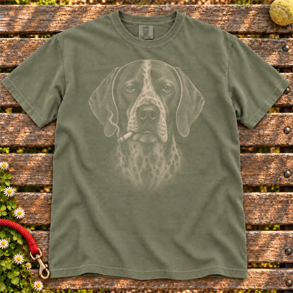 Pointer smoking design on a Moss t-shirt