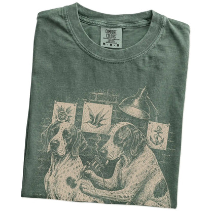 Folded Moss Pointer Tattoo t-shirt showing the graphic