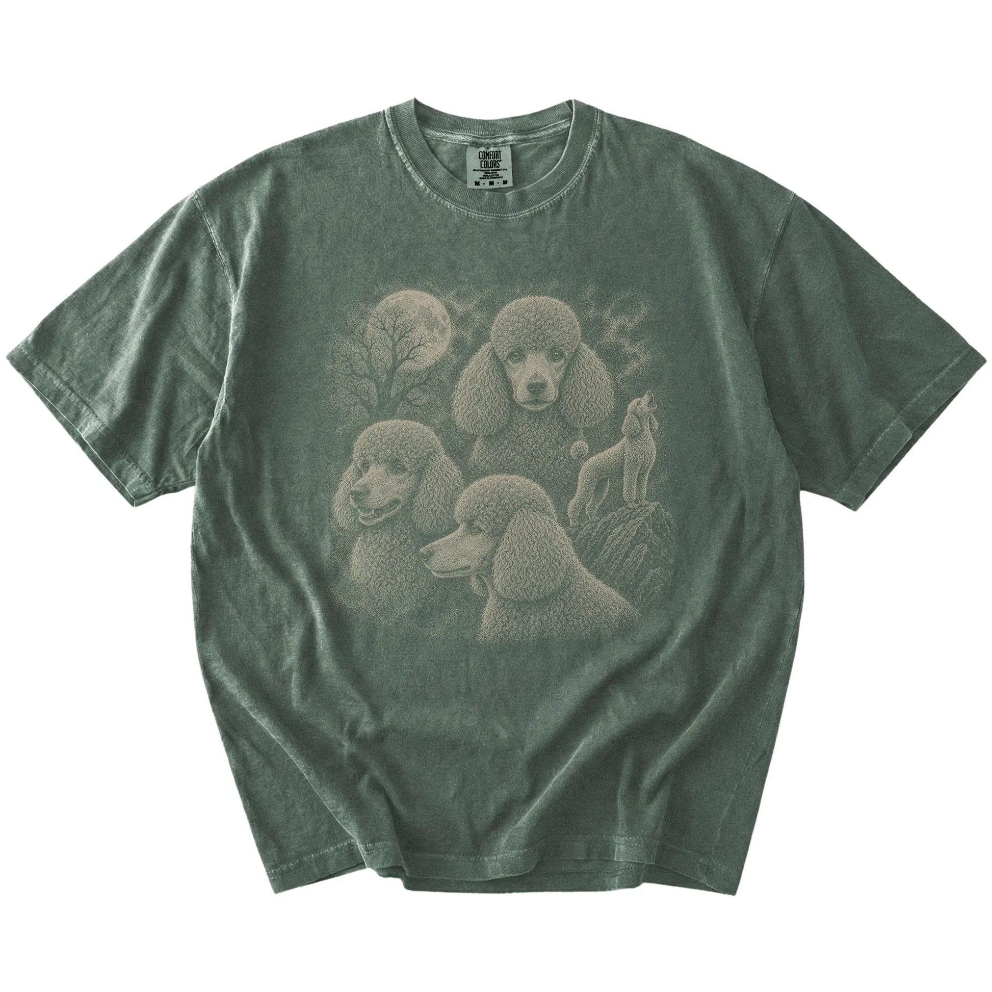 Vintage moon montage featuring Poodle on a Moss Comfort Colors® T-shirt