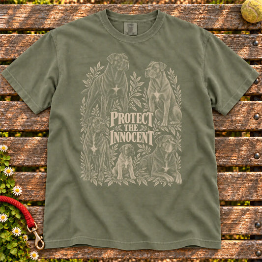 Protect the Innocent Cane Corso design on a Moss T-shirt