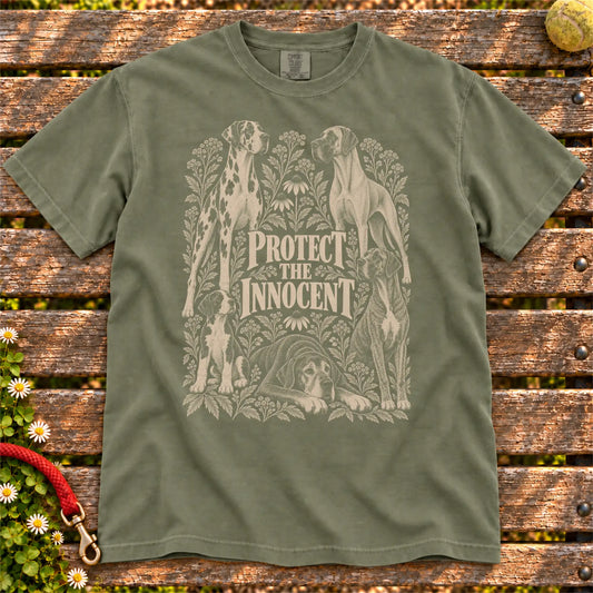 Protect the Innocent Great Dane design on a Moss T-shirt