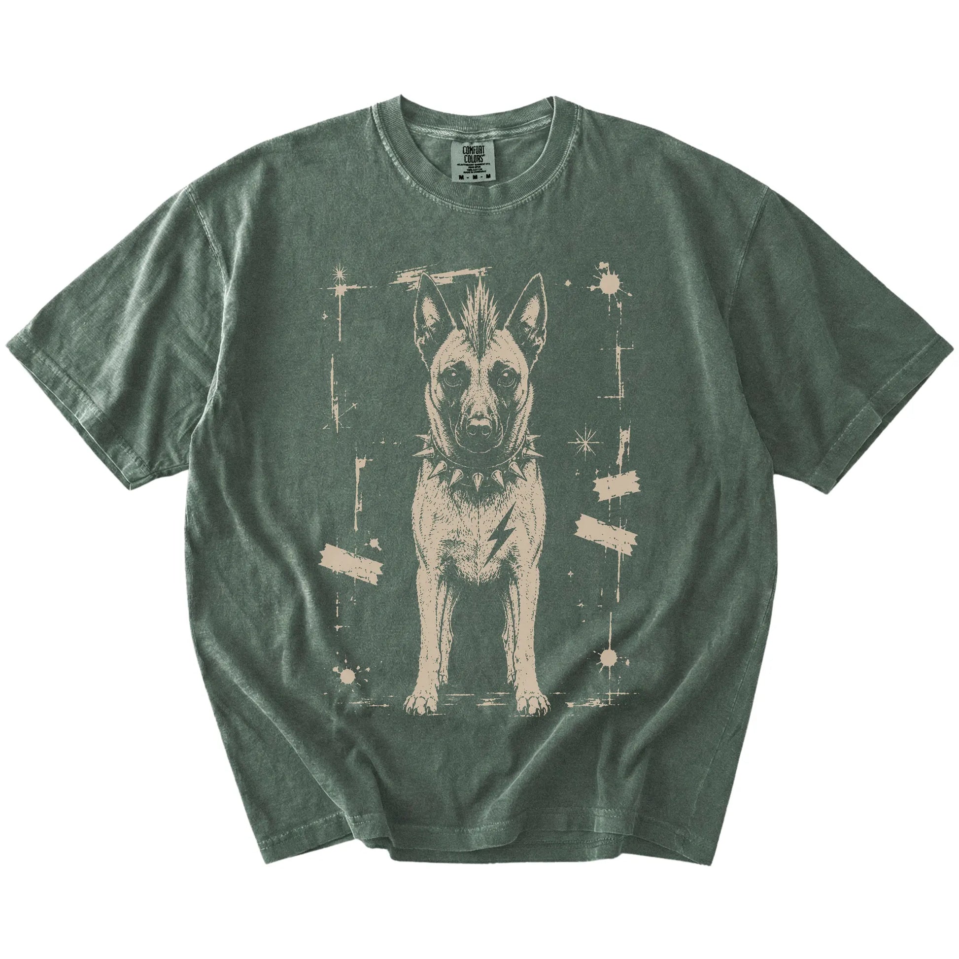 Moss Punk Rock Belgian Malinois T-Shirt laid flat