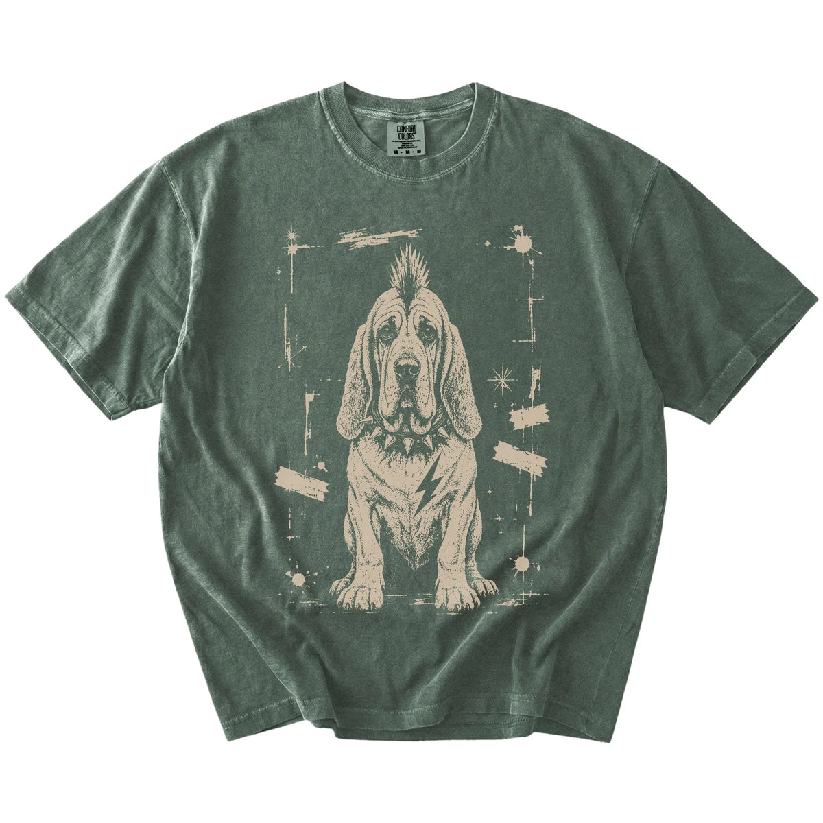 Moss Punk Rock Bloodhound T-Shirt laid flat