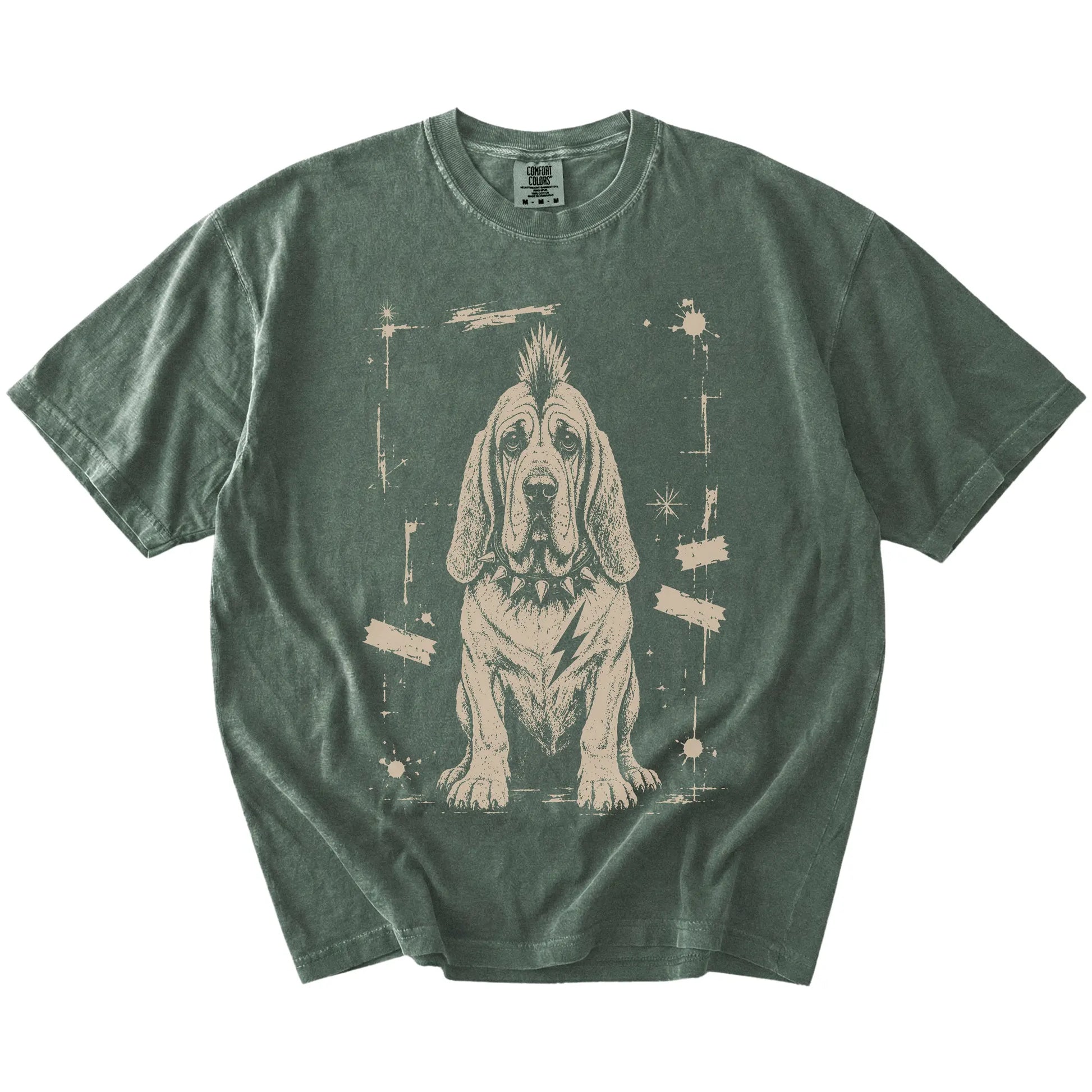 Moss Punk Rock Bloodhound T-Shirt laid flat