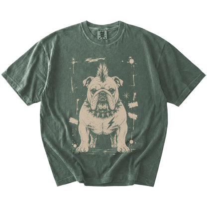 Moss Punk Rock English Bulldog T-Shirt laid flat