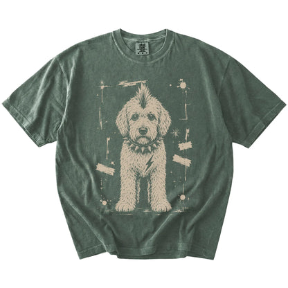 Moss Punk Rock Goldendoodle T-Shirt laid flat