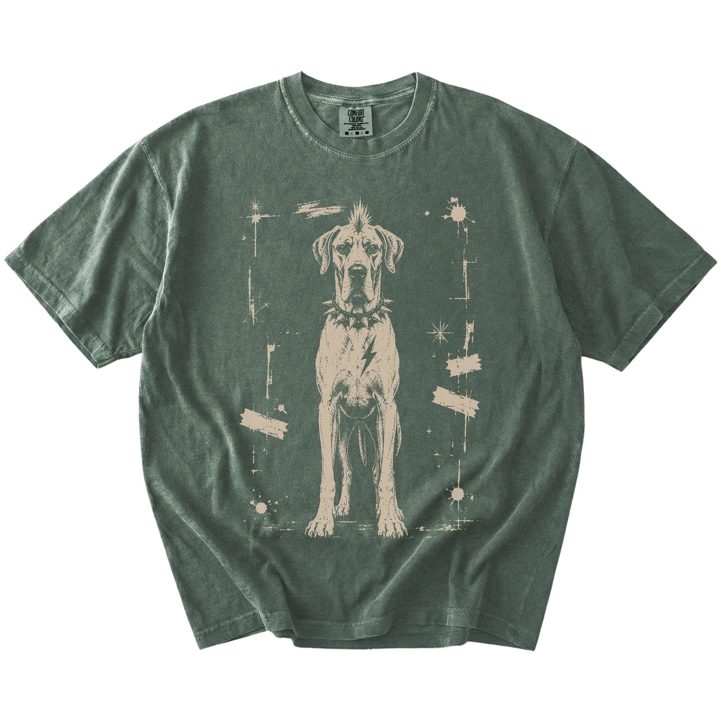 Moss Punk Rock Great Dane T-Shirt laid flat