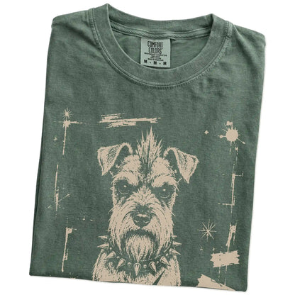 Folded Moss Punk Rock Schnauzer T-Shirt showing the graphic