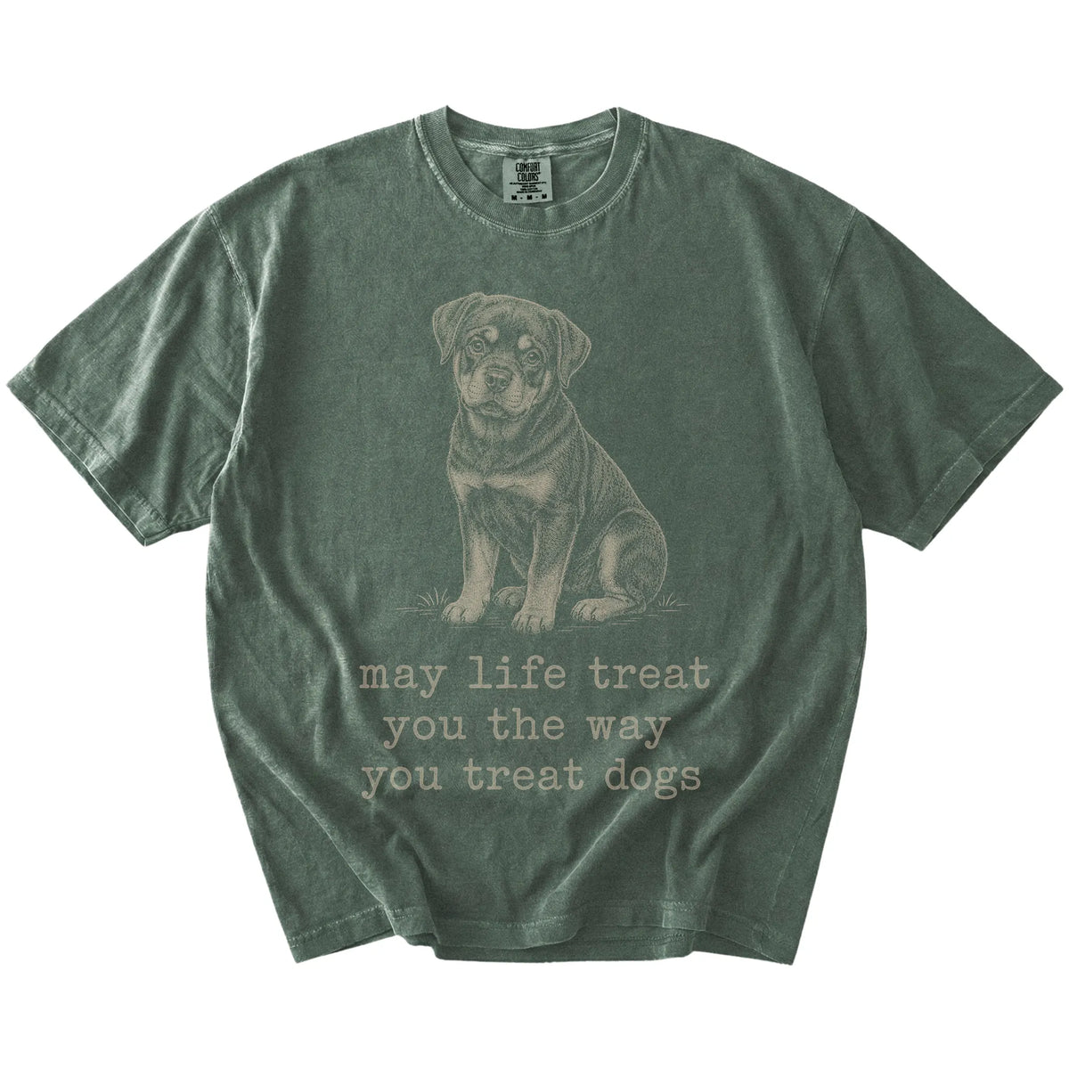 Moss Rottweiler Karma T-Shirt laid flat