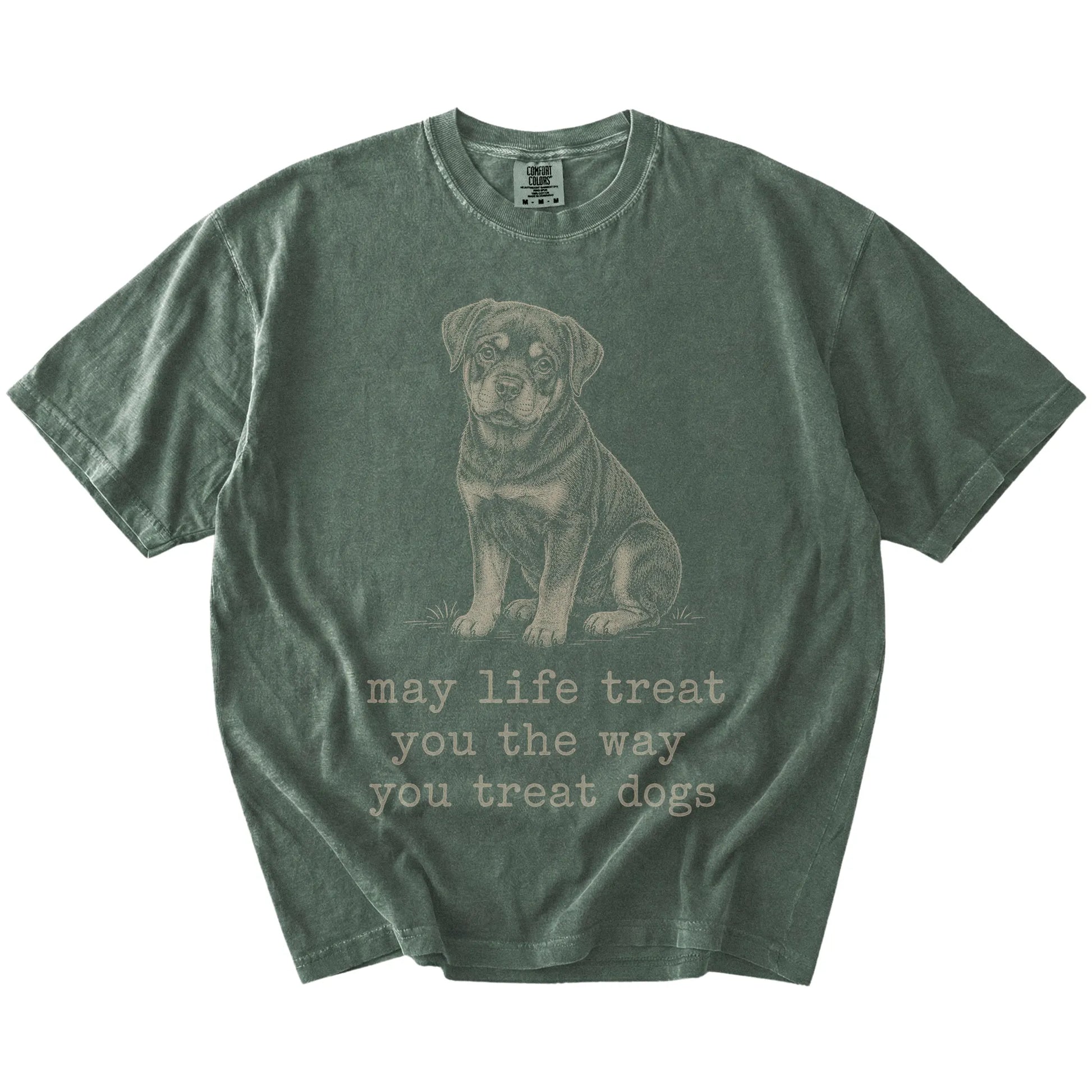 Moss Rottweiler Karma T-Shirt laid flat