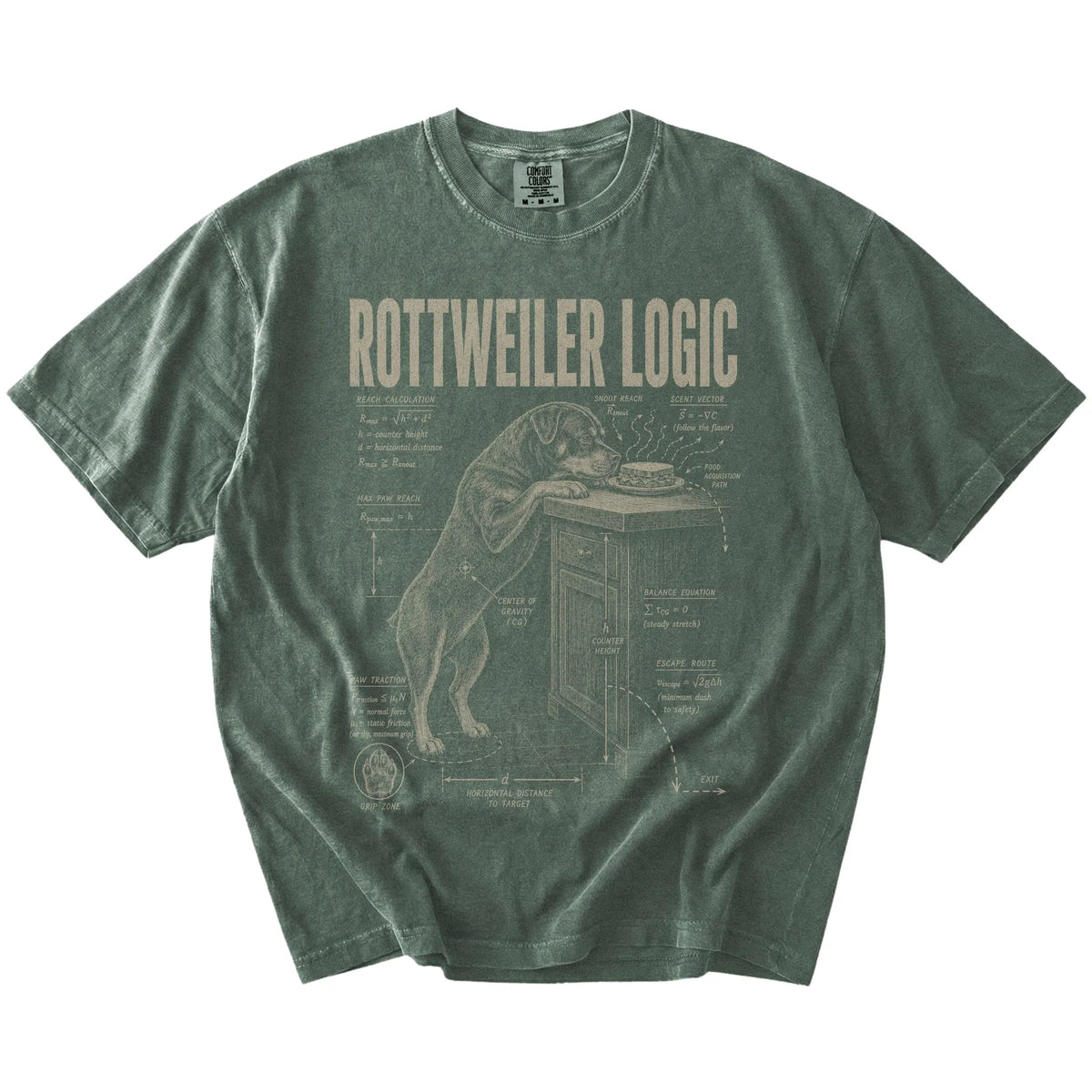 Moss Rottweiler Logic t-shirt laid flat