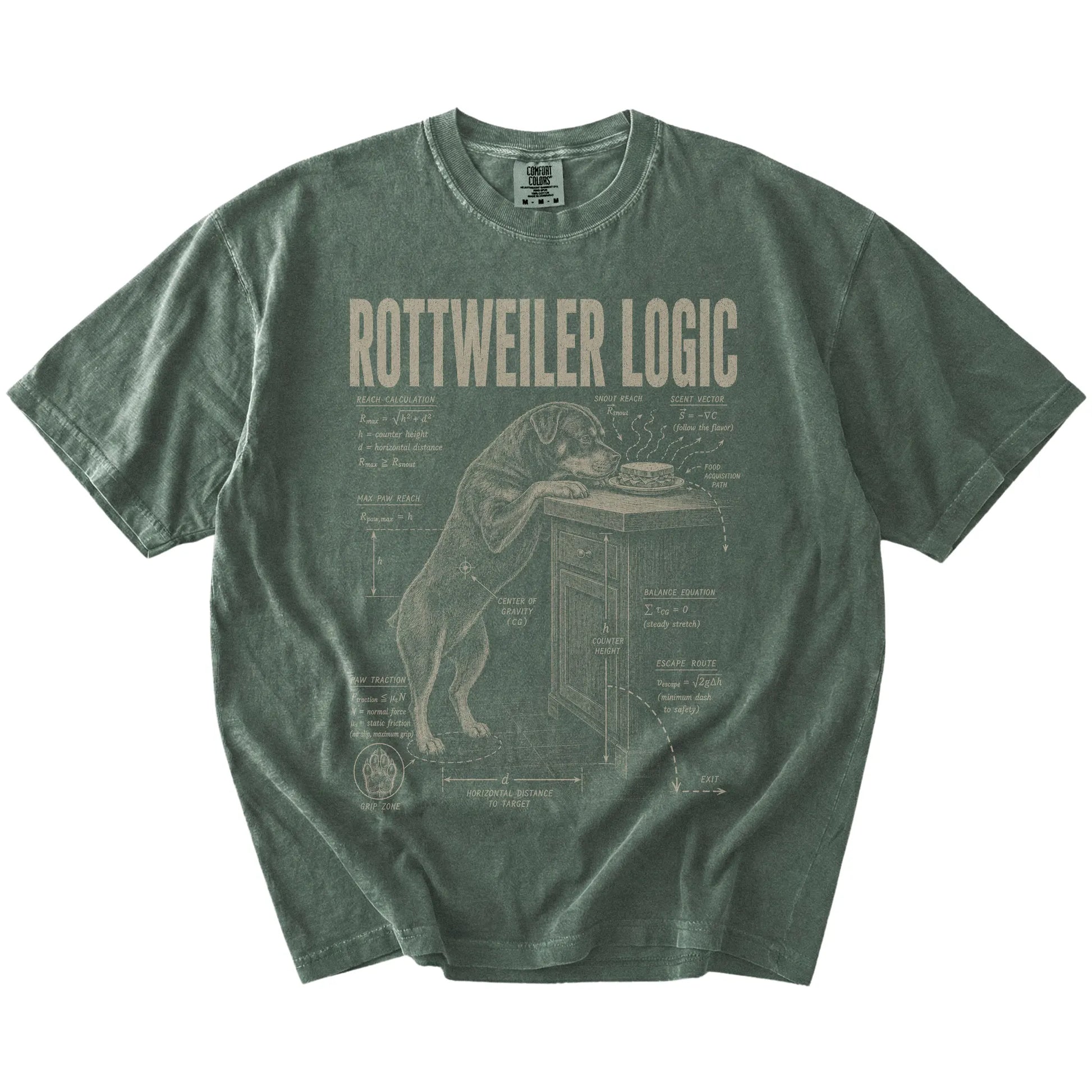 Moss Rottweiler Logic t-shirt laid flat