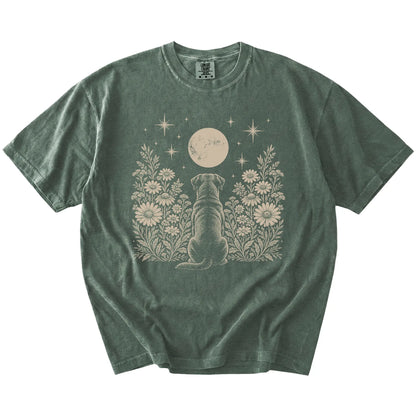 Rottweiler beneath a wildflower moon on a Moss Comfort Colors® T-shirt