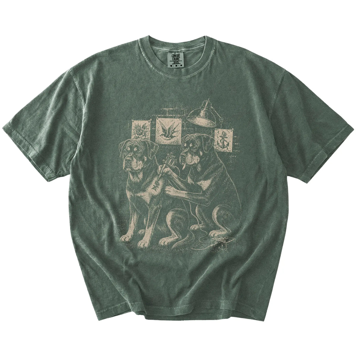 Moss Rottweiler Tattoo t-shirt laid flat