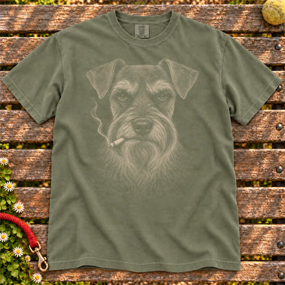Schnauzer smoking design on a Moss t-shirt
