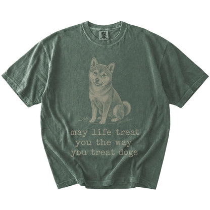 Moss Shiba Inu Karma T-Shirt laid flat
