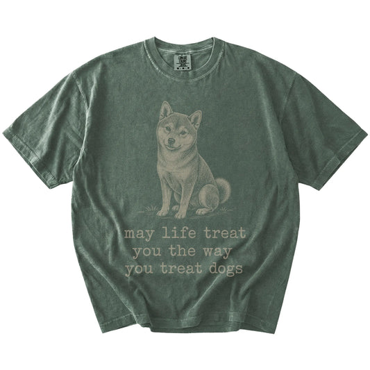 Moss Shiba Inu Karma T-Shirt laid flat