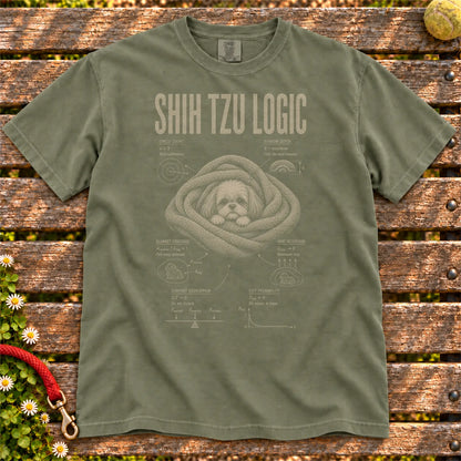 Shih Tzu Logic design on a Moss Comfort Colors T-shirt, shown flat