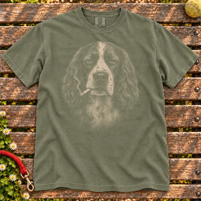 Springer Spaniel smoking design on a Moss t-shirt