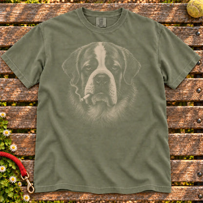 St Bernard smoking design on a Moss t-shirt