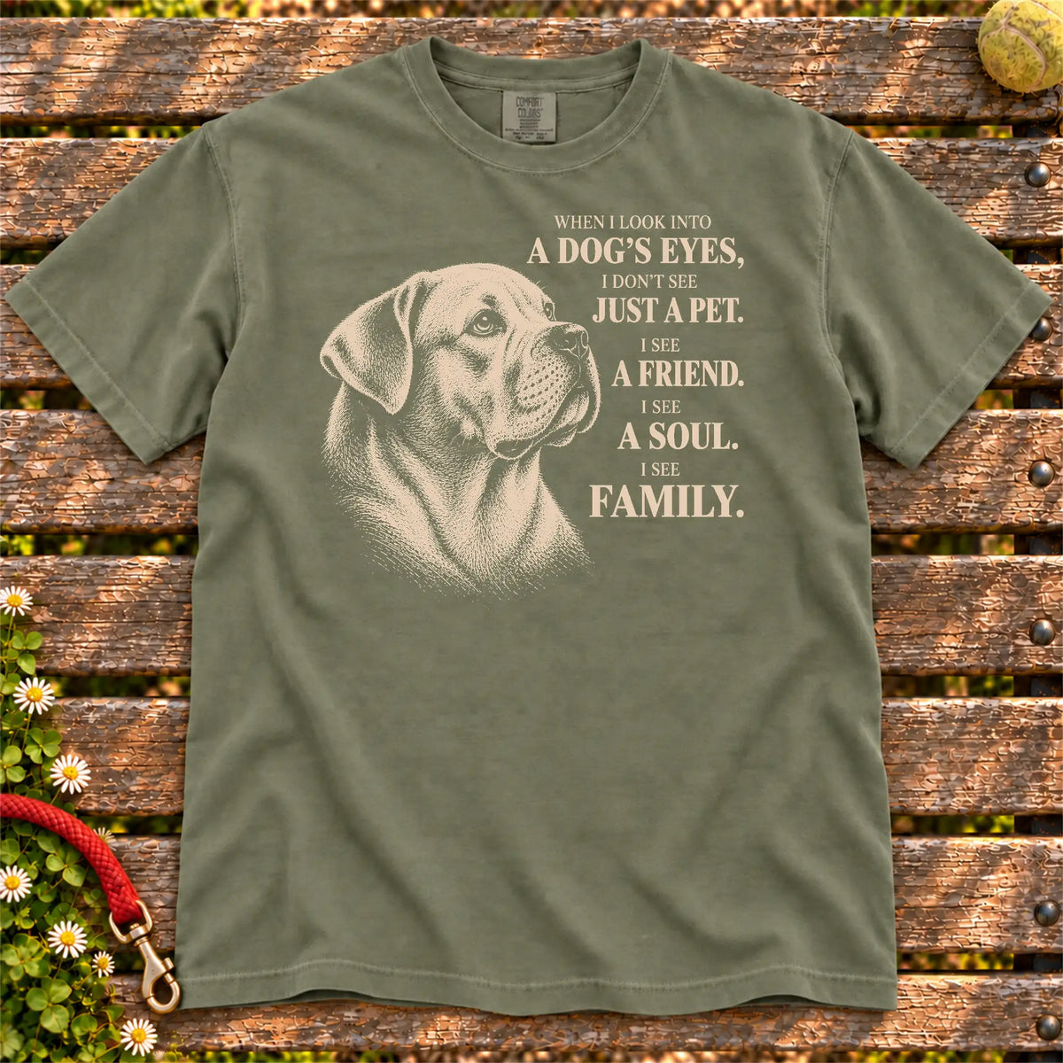 Moss Comfort Colors® T-shirt featuring the Labrador Retriever More Than a Pet design.